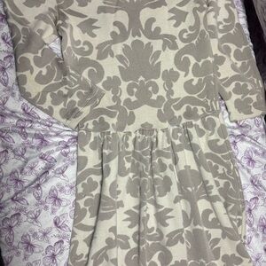 Bar III Gray and Cream Long Sleeve Dress